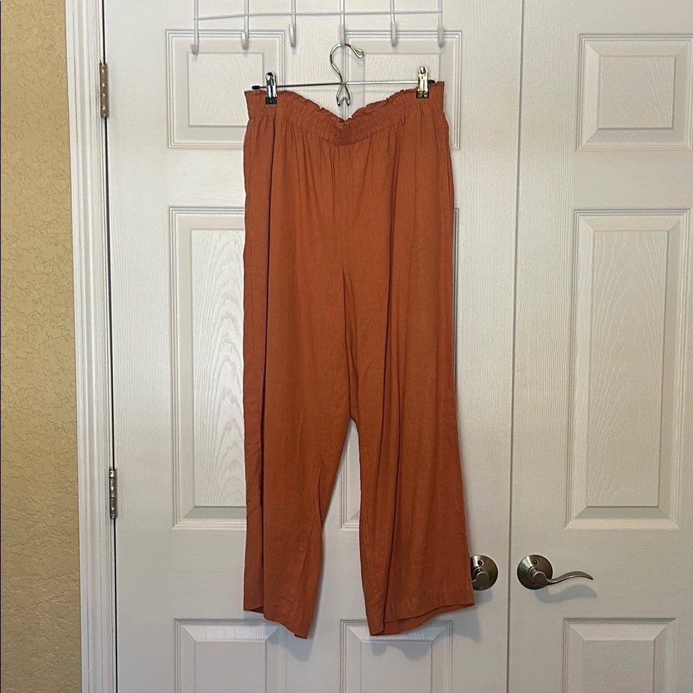 Rust Orange Linen Blend Wide-Leg Pants. Sissy Boy from Europe. Large.